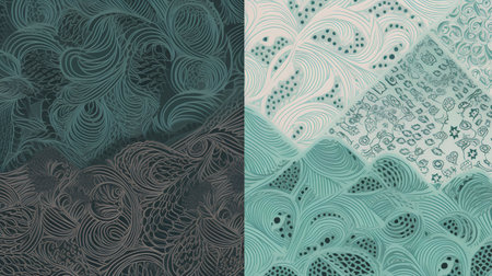 Set of seamless patterns with abstract hand-drawn waves. Vector illustrationの素材