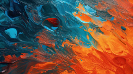 Abstract background of acrylic paint in blue, orange and red colors.の素材