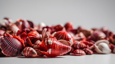 Seashells on a white background. Shallow depth of field.の素材