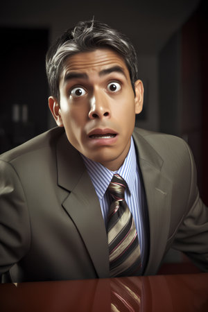 Portrait of a young businessman sitting at a table in an officeの素材