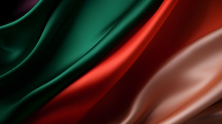 Red, green and black satin cloth background. 3d render illustration.の素材
