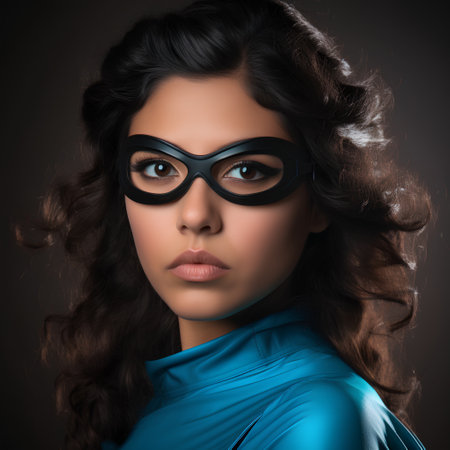 Portrait of a beautiful young brunette woman in superhero costume.の素材