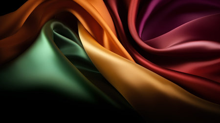 Closeup of rippled multicolored satin silk fabricの素材
