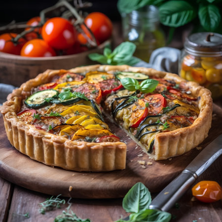 Tart with eggplant, zucchini and tomato, selective focusの素材