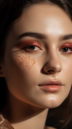 Portrait of a beautiful young woman with makeup on her face. Beauty, fashion.の素材
