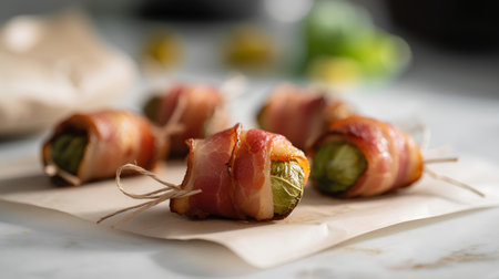 Bacon wrapped in bacon, selective focus, shallow depth of fieldの素材