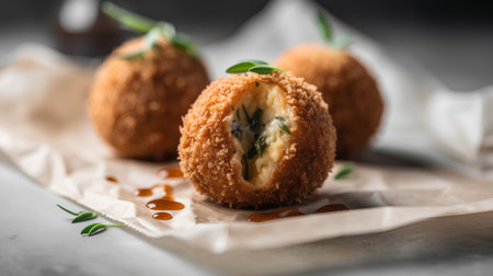 Cheese croquettes stuffed with mozzarella cheese, selective focusの素材