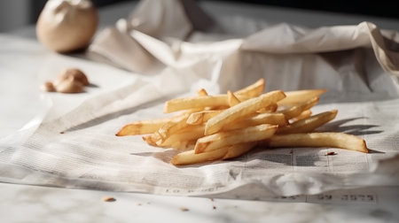 french fries on a white napkin, shallow depth of fieldの素材