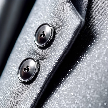 Close-up of buttons on a black jacket. Shallow depth of field.の素材