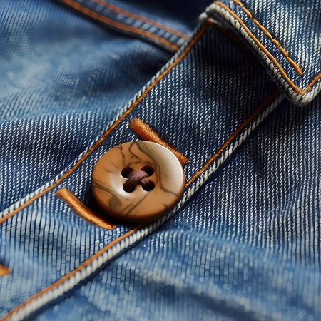 Closeup of button on blue jeans, shallow depth of field.の素材