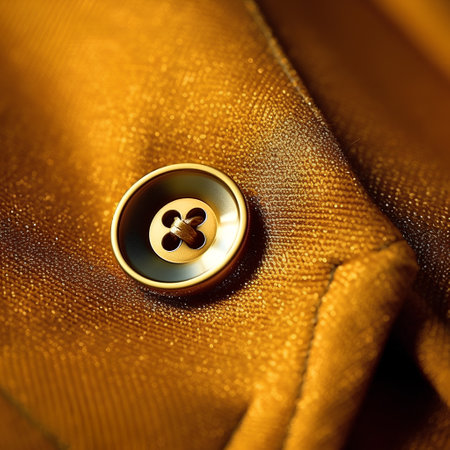 Close up of a button on a brown fabric. Shallow depth of field.の素材