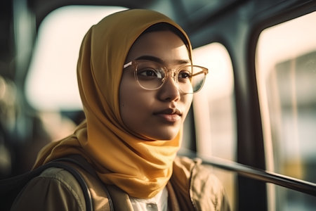 Portrait of young beautiful muslim woman wearing hijab and looking at cameraの素材