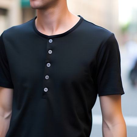 man in black t-shirt on the street, close-upの素材