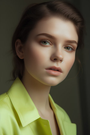 Portrait of a beautiful young woman with makeup in fashion clothes.の素材