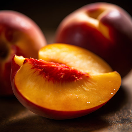 Fresh ripe nectarines on a wooden table. Selective focus.の素材