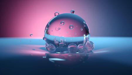 3d rendering of a crystal ball with water drops on it.の素材