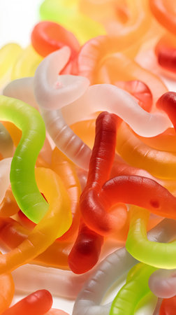 Colorful gummy candies on white background. Top view.の素材