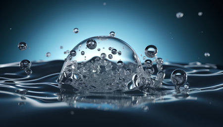 Water splashes on a blue background. 3d render illustration.の素材