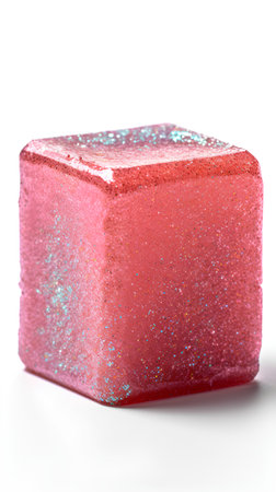Red glitter cube isolated on white background. 3d render illustration.の素材