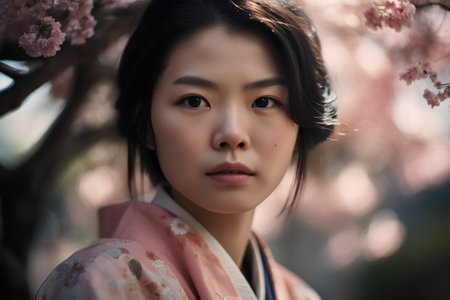 Portrait of a beautiful japanese girl in kimonoの素材