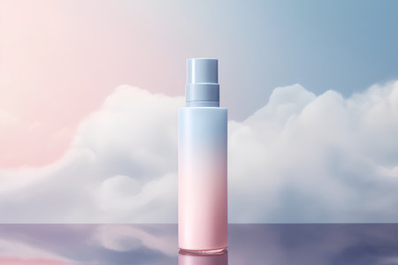 Perfume bottle with clouds in the sky. 3d illustrationの素材