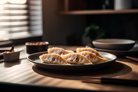 Traditional japanese dumplings - Gyoza on plateの素材