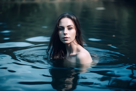 Portrait of a beautiful woman in the water. Beauty, fashion.の素材