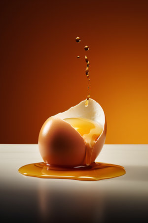 Egg yolk falling into the eggshell. 3d renderingの素材