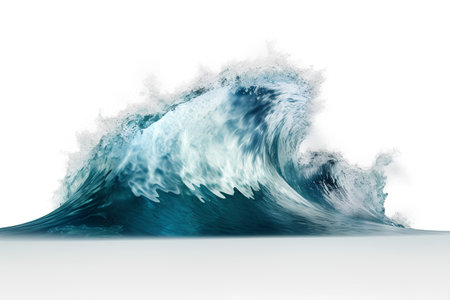 Blue ocean wave isolated on white background. 3d render illustration.の素材