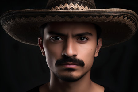 Portrait of a young mexican man in sombreroの素材