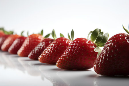 Strawberries on a white background, shallow depth of field.の素材