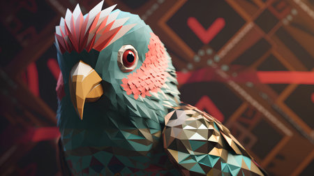 3d rendering of parrot in low poly style, geometric backgroundの素材