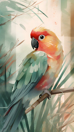 Parrot sitting on a branch. Watercolor painting. Vector illustration.の素材