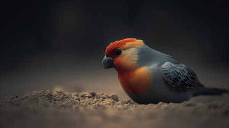 Red-crested cardinal sitting on the ground in the forestの素材