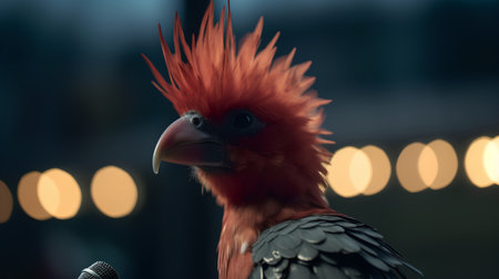 Portrait of a red parrot on a blurred background with bokehの素材