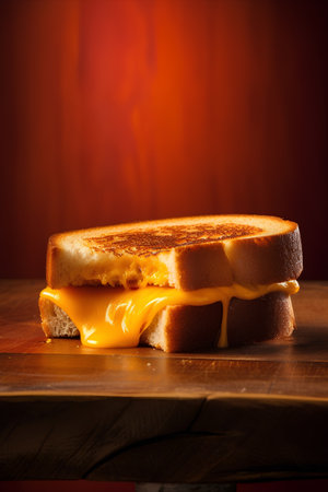 Cheese sandwich on a wooden background. Copy space. Toned.の素材