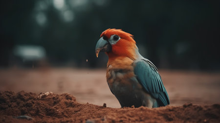 Beautiful Scarlet Macaw (Ara macao) sitting on the groundの素材