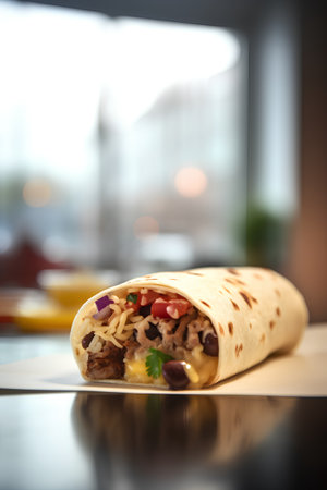 delicious mexican burrito with beef, beans and vegetablesの素材