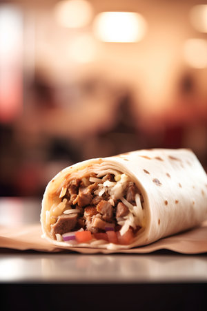 Delicious kebab with meat and vegetables in a fast food restaurantの素材