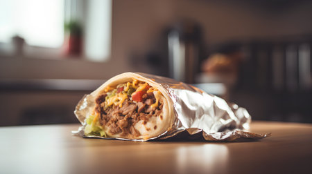 Doner kebab - grilled meat and vegetables in a tortilla wrapの素材