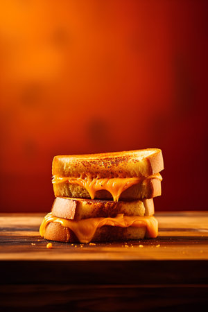 Sandwiches with cheese and caramel on a wooden background. Selective focus.の素材