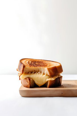 Sandwich with cheese and ham on white background. Copy space.の素材