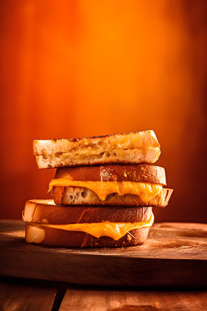 Sandwiches with cheese on a wooden board. Toned.の素材