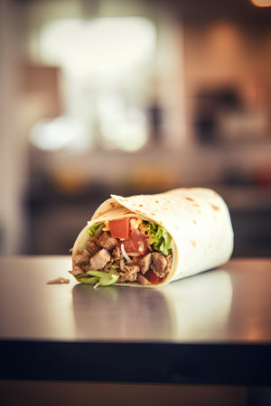 Doner kebab on the table in a cafe. Toned.の素材