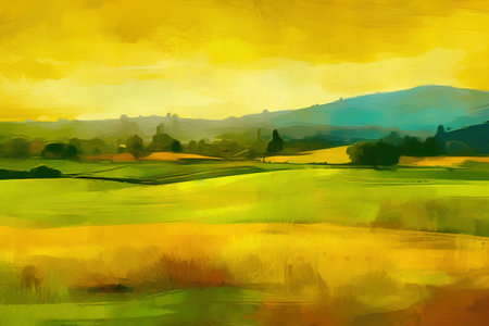 Beautiful summer landscape in Tuscany, Italy. Digital painting.の素材