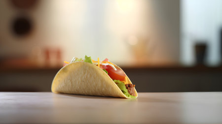 Tortilla with ham, cheese and tomato on table in kitchenの素材