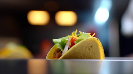 Mexican tacos on the table in the restaurant, shallow depth of fieldの素材