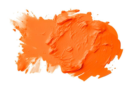 Orange paint brush strokes isolated on white background. Abstract art hand paint.の素材