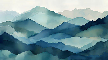 Watercolor mountains. Seamless pattern. Hand-drawn illustration.の素材