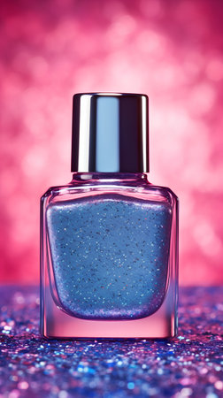 Bottle of nail polish on glitter background. 3d rendering.の素材